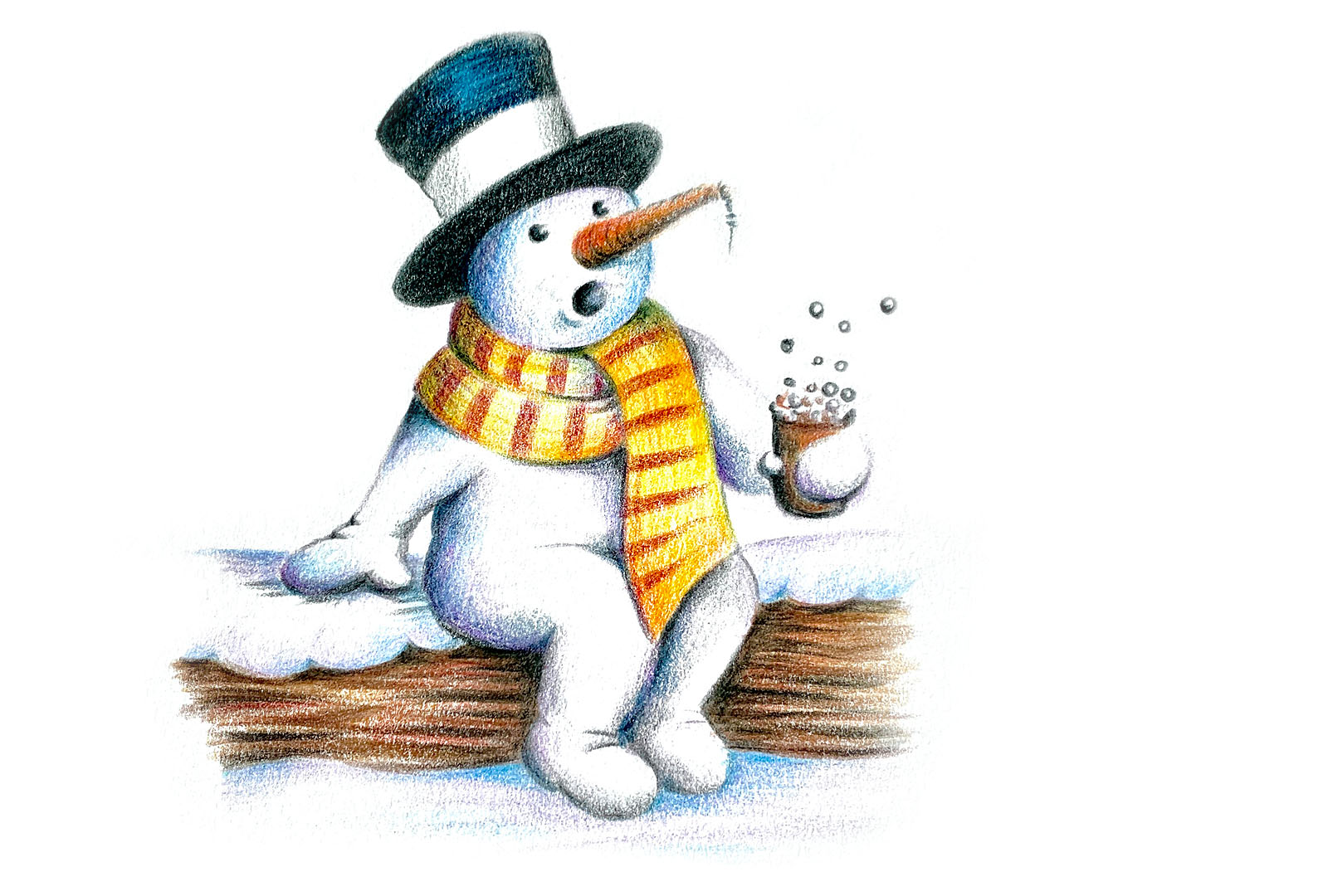 Snowman on a tree trunk